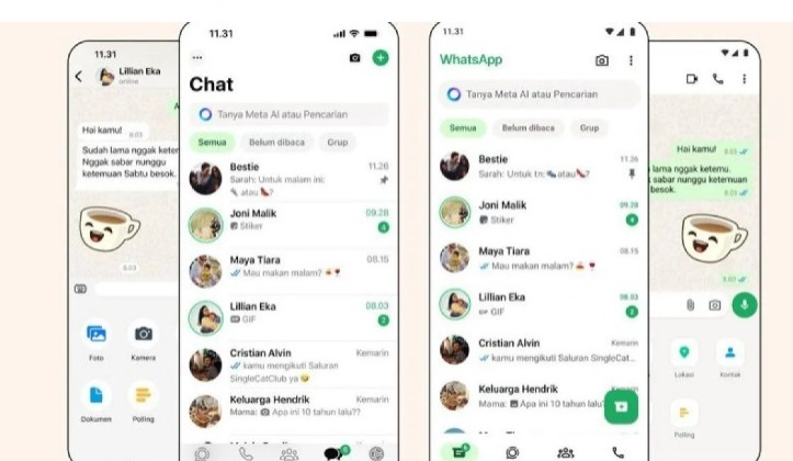 Perhatikan perubahan dalam desain aplikasi WhatsApp terbaru.